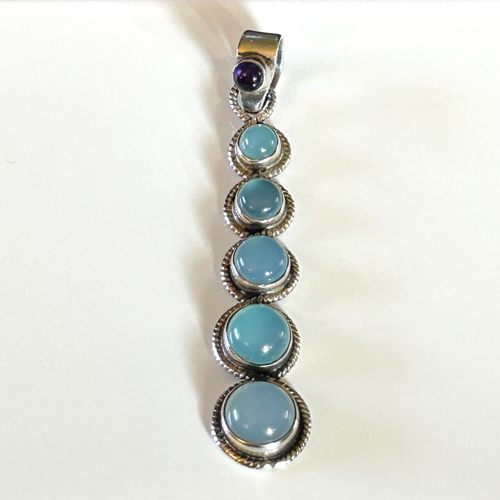 925 Sterling Silver Chalcedony Bubble Pendant - image 4